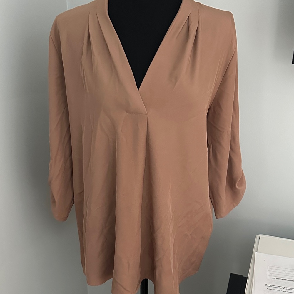 Calvin Klein V-Neck Rolled Sleeve Blouse - Picture 5 of 5